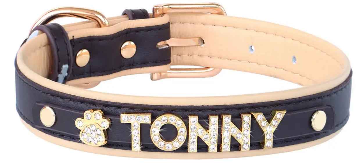 Ivory Noir Crown Name Dog Collar | Customized Dog Collar