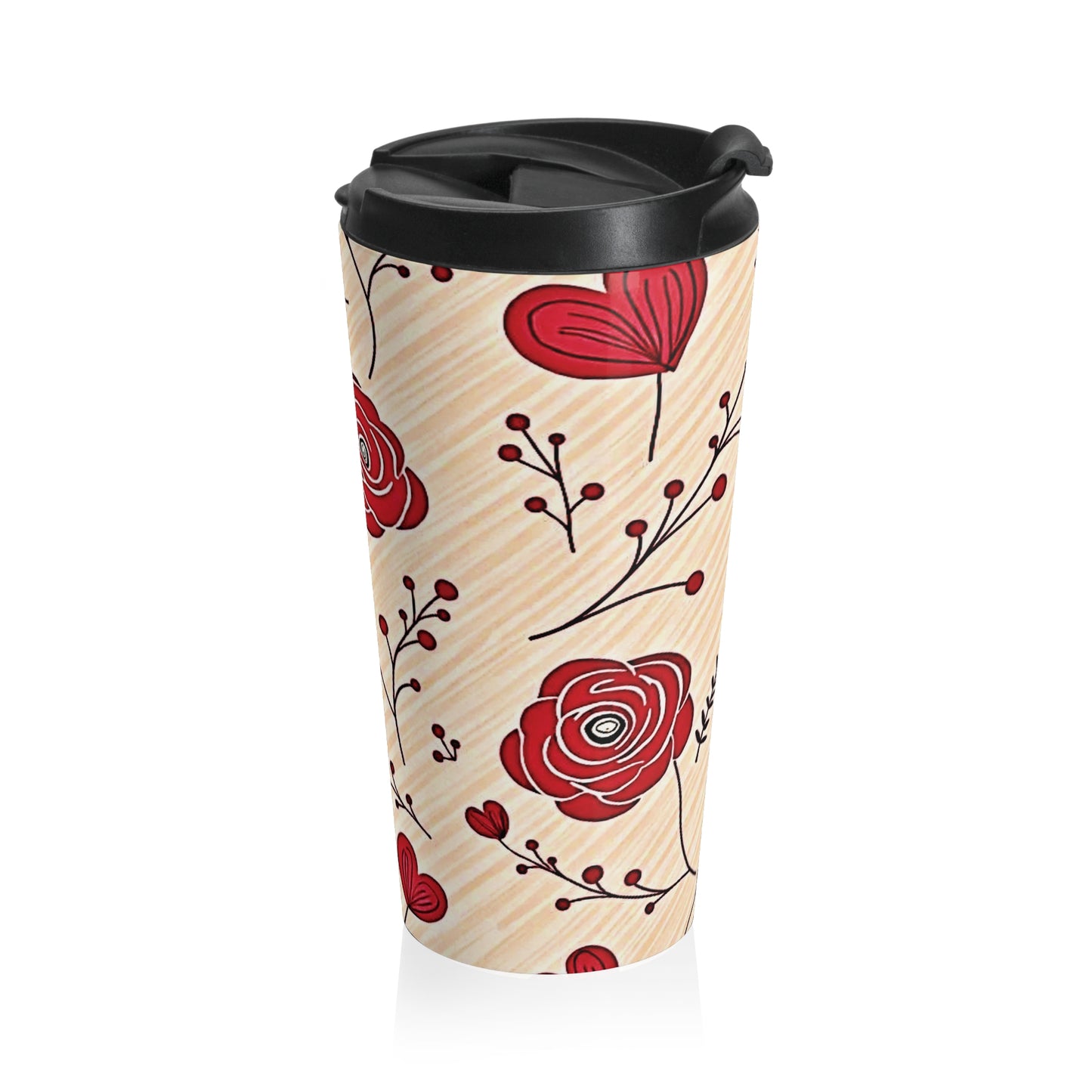 Red Rose Floral Travel Mug | Stainless Steel Tumbler - AURABAGS SHOP