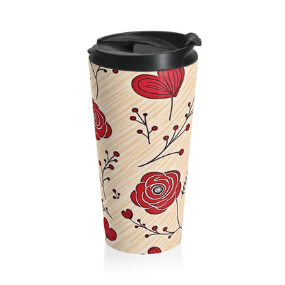 Red Rose Floral Travel Mug | Stainless Steel Tumbler - AURABAGS SHOP