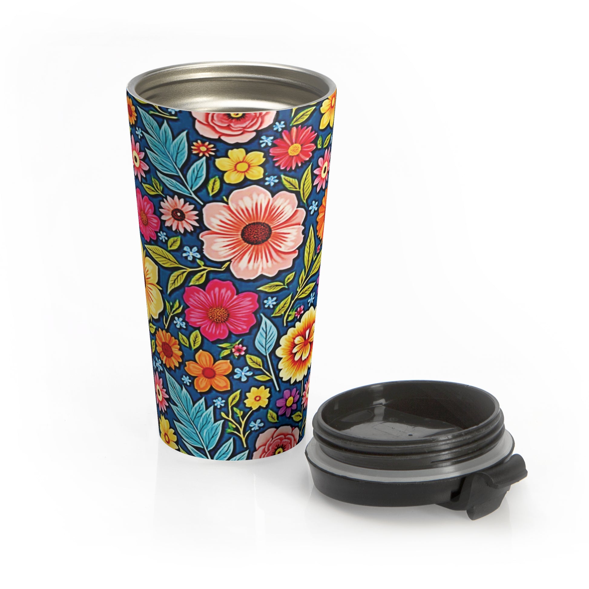 Colorful Floral Pattern Stainless Steel Travel Mug | Flower Travel Tumbler - AURABAGS SHOP