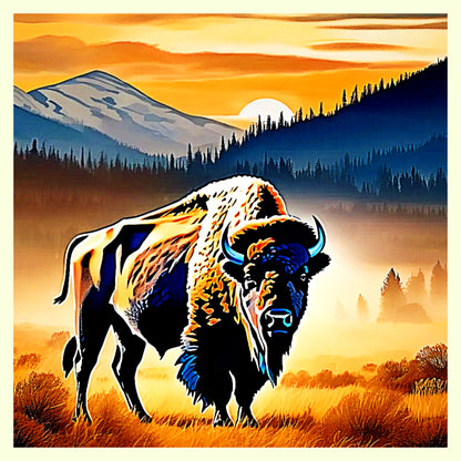 Vibrant Bison Sunset Digital Art - AURABAGS SHOP