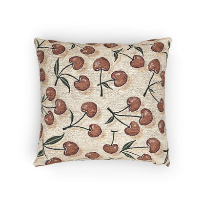 Cherry Pattern Woven Pillow — Rustic Farmhouse Decorative Throw Cushion