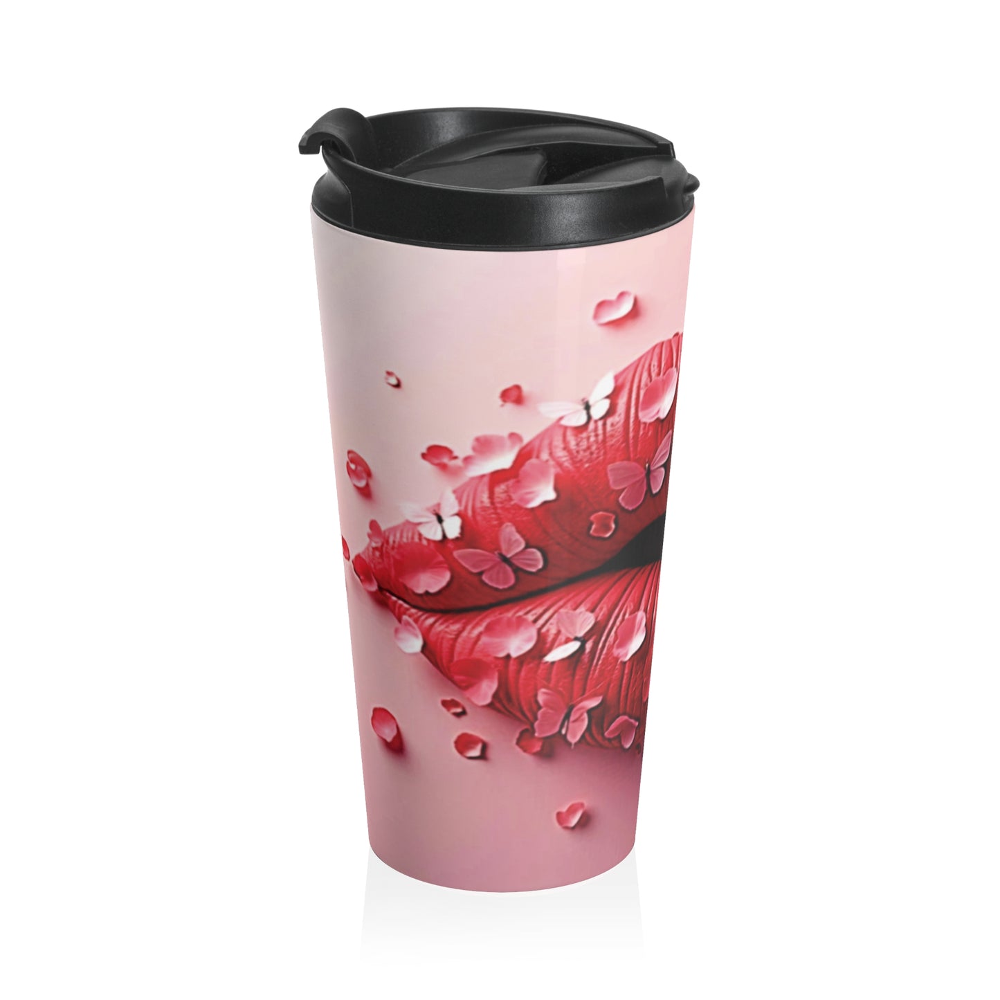 Petal Kiss Stainless Steel Travel Mug | Lip Art, Floral Design - AURABAGS SHOP
