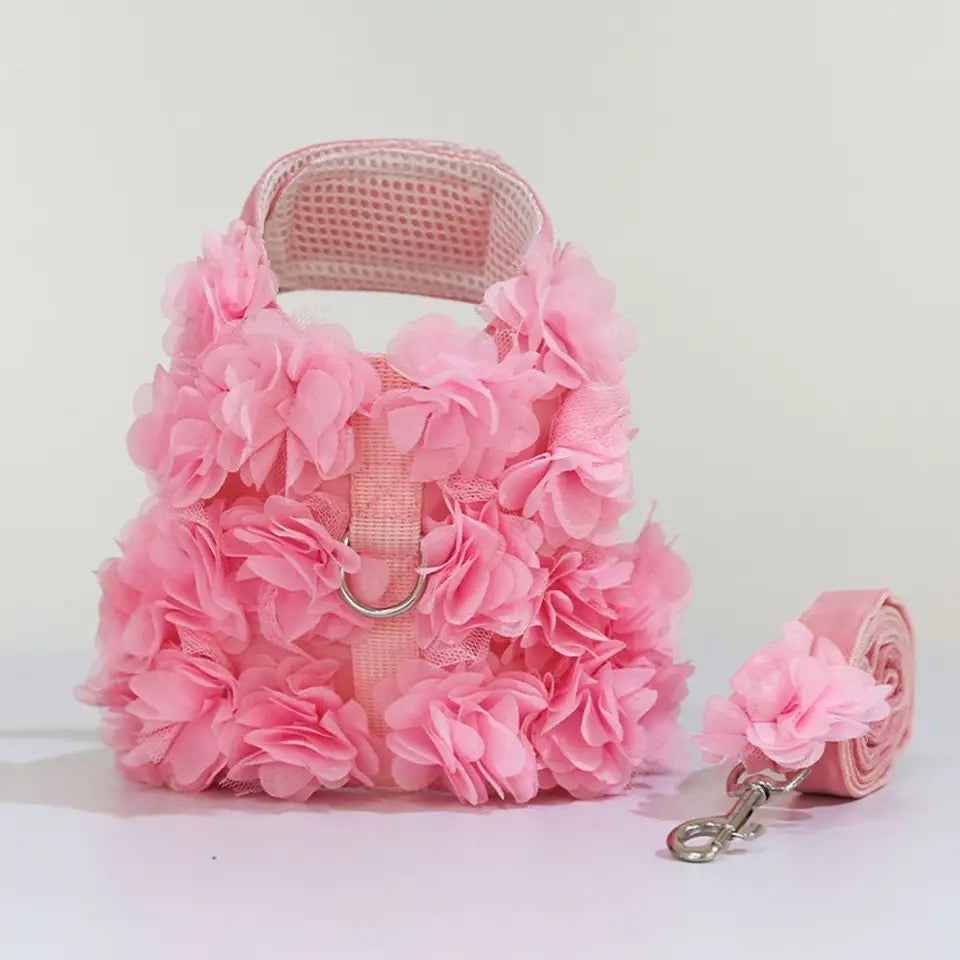 Cherry Blossom Harness and Leash Set – Luxury Floral Dog Walking Set