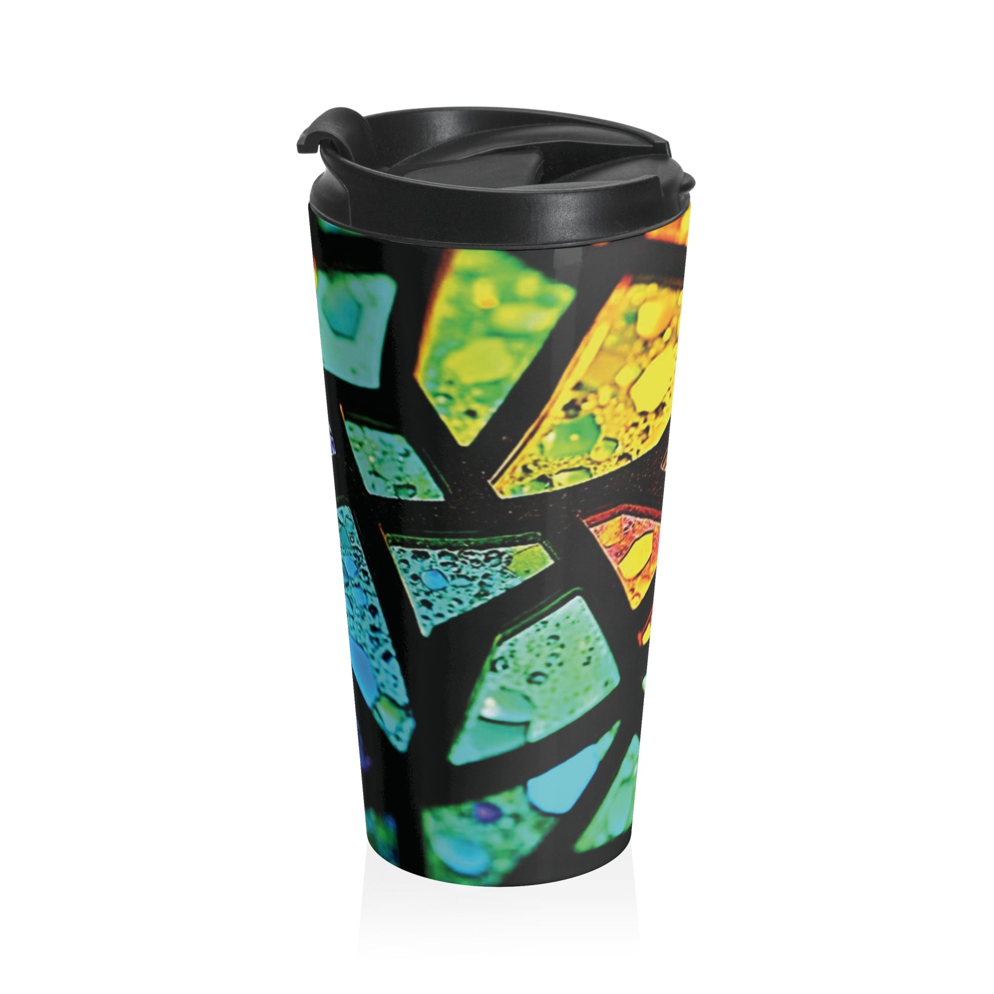 Stainless Steel Travel Mug — Rainbow Stained Glass Mosaic Insulated Tumbler - AURABAGS SHOP