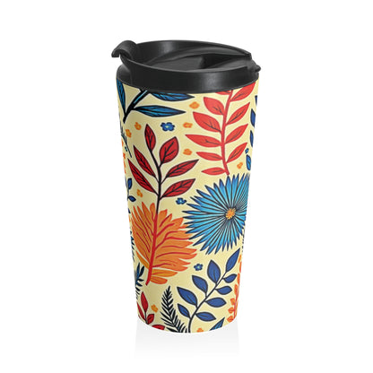 Colorful Floral Pattern Stainless Steel Travel Mug | Blue Orange Botanicals - AURABAGS SHOP