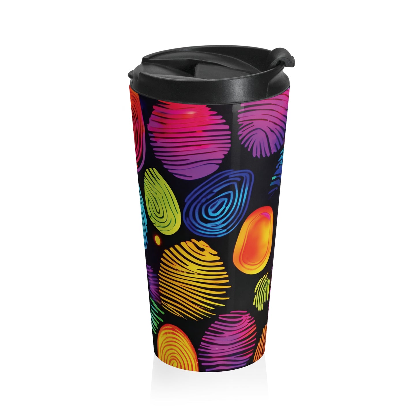 Rainbow Fingerprint Pattern Travel Mug | Colorful Swirl Stainless Steel - AURABAGS SHOP