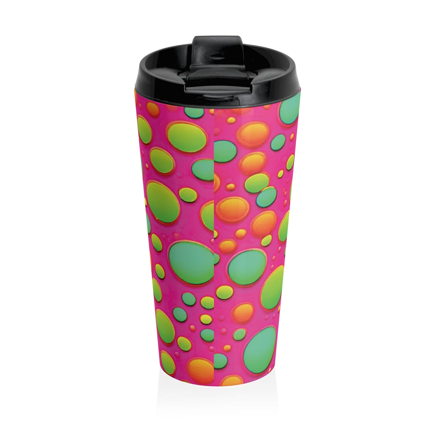 Colorful Bubble Pattern Travel Mug — Bright Pink Neon Insulated Tumbler - AURABAGS SHOP