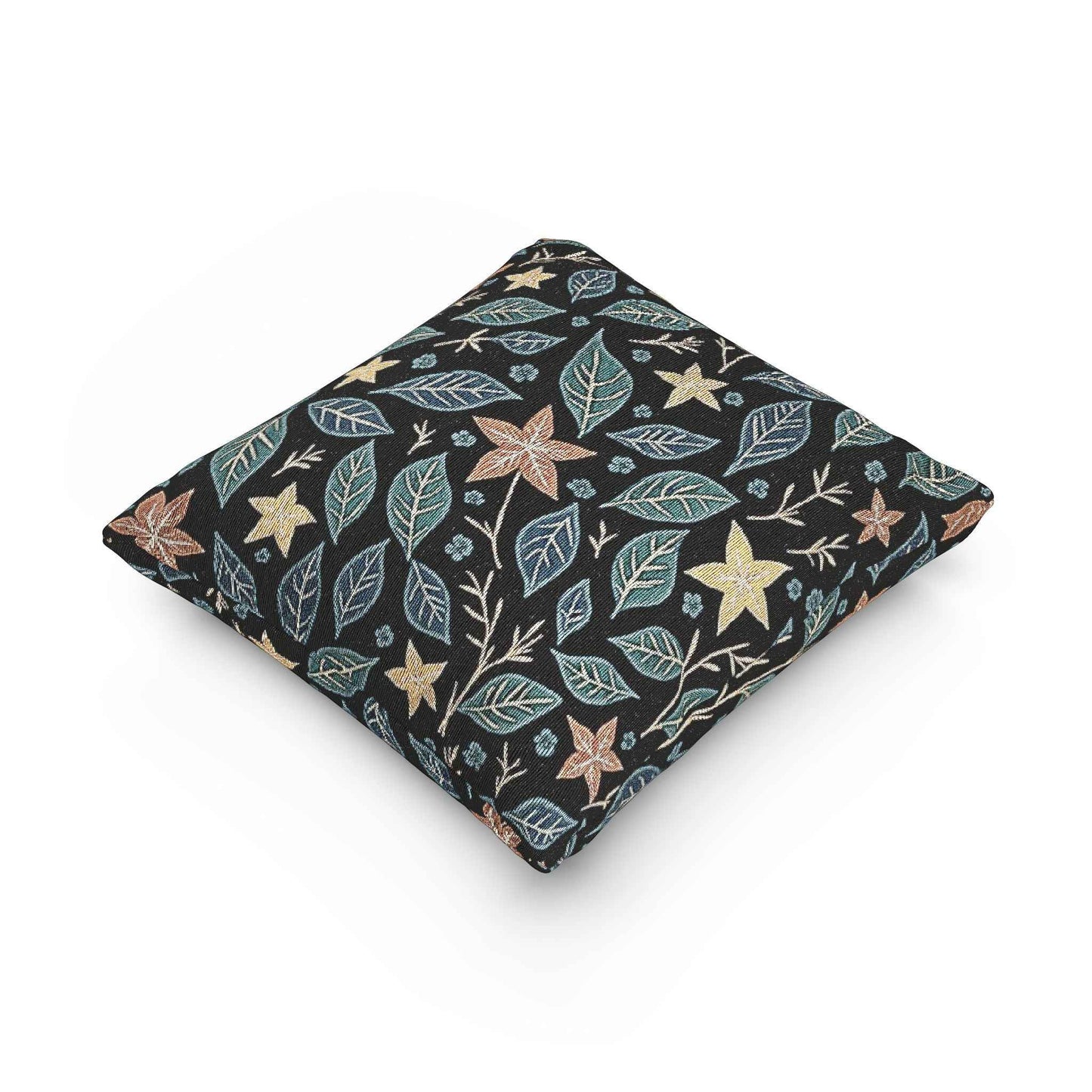 Floral Starleaf Pattern Woven Pillow | Botanical Night Leaves