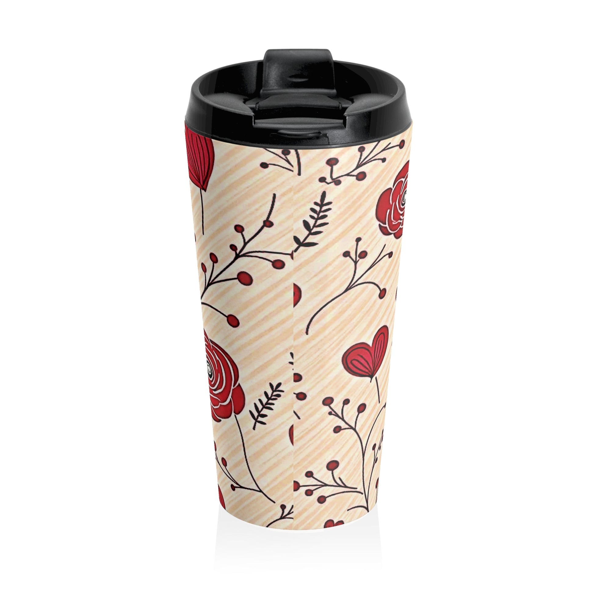 Red Rose Floral Travel Mug | Stainless Steel Tumbler - AURABAGS SHOP