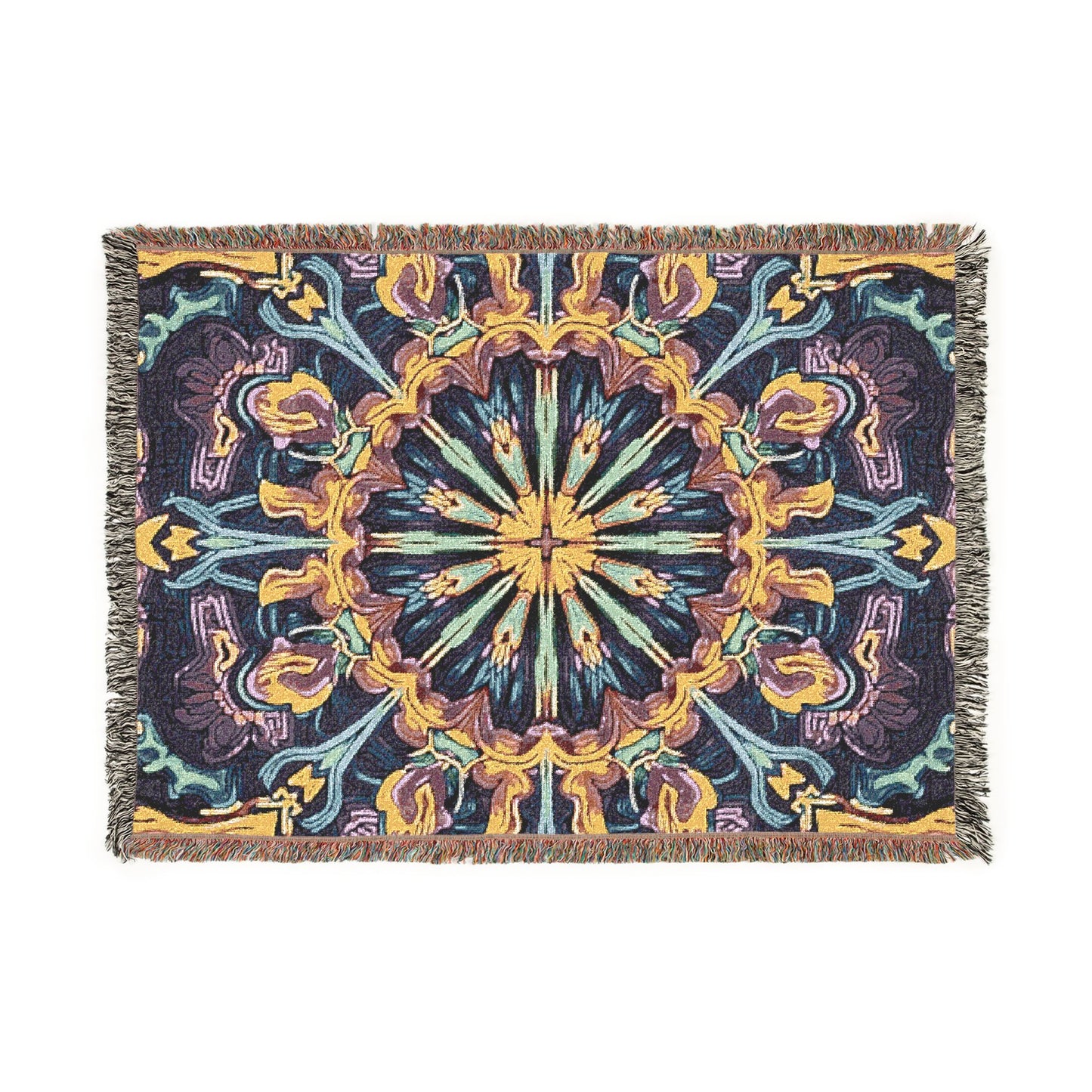 Bohemian Mosaic Woven Blanket — Vintage Tile Medallion Blanket Throw