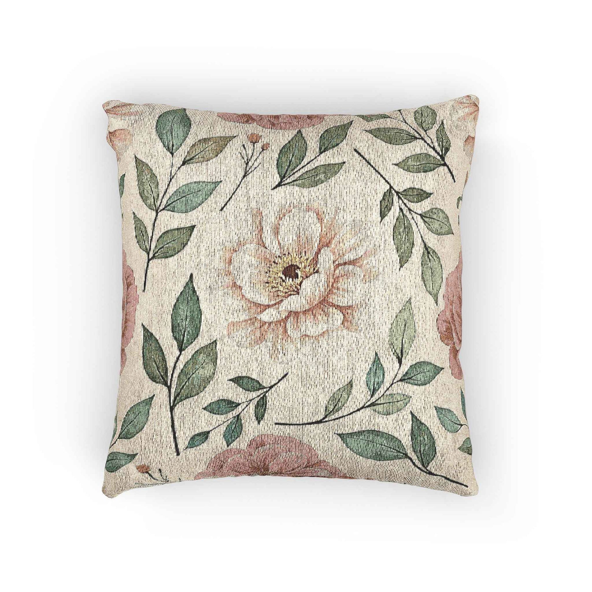 Vintage Floral Woven Pillow | Tapestry Rose Leaf Throw Pillow
