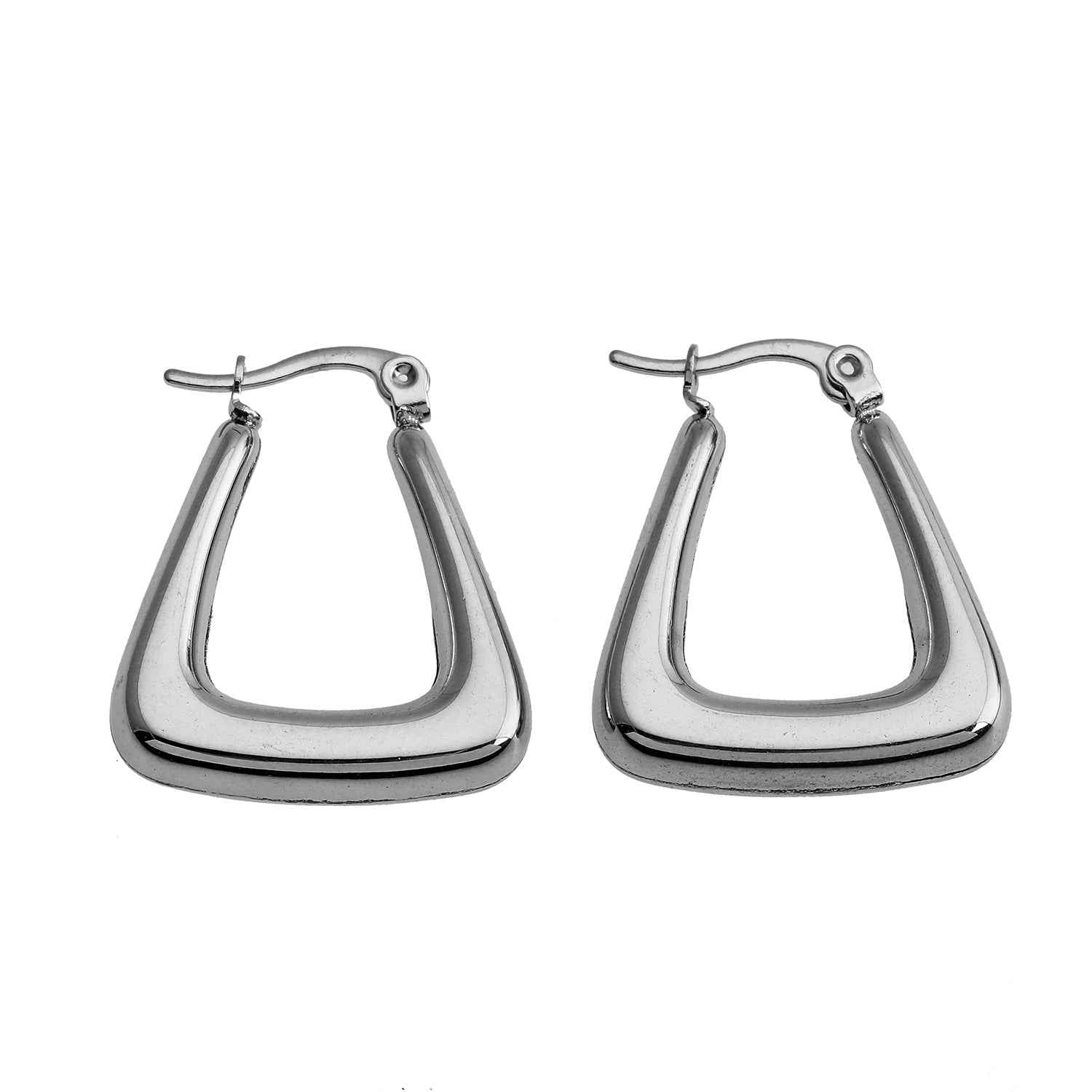 ANIKA: White Gold (Silver Toned) Triangular Chunky Mini Hoop Earrings