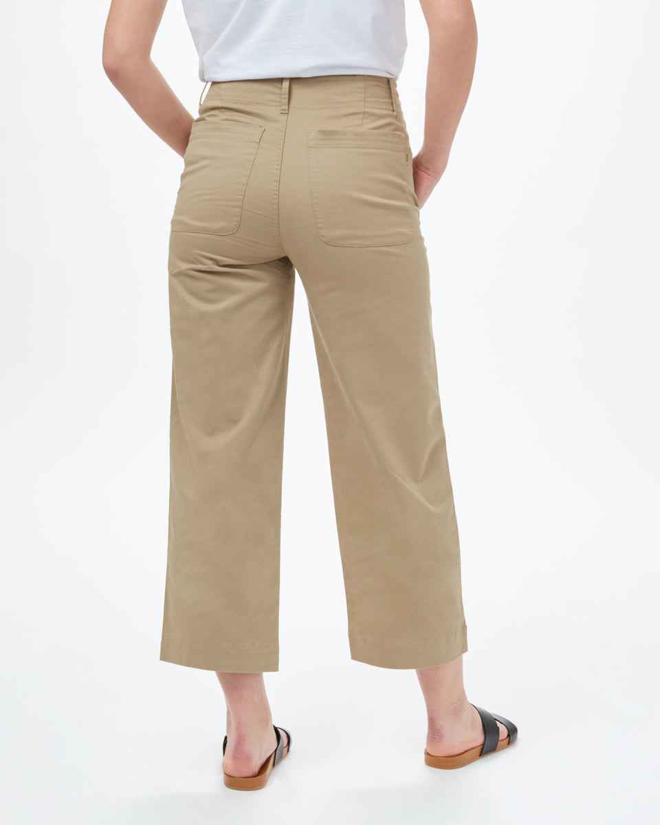 Twill Cropped Wide Leg Pant