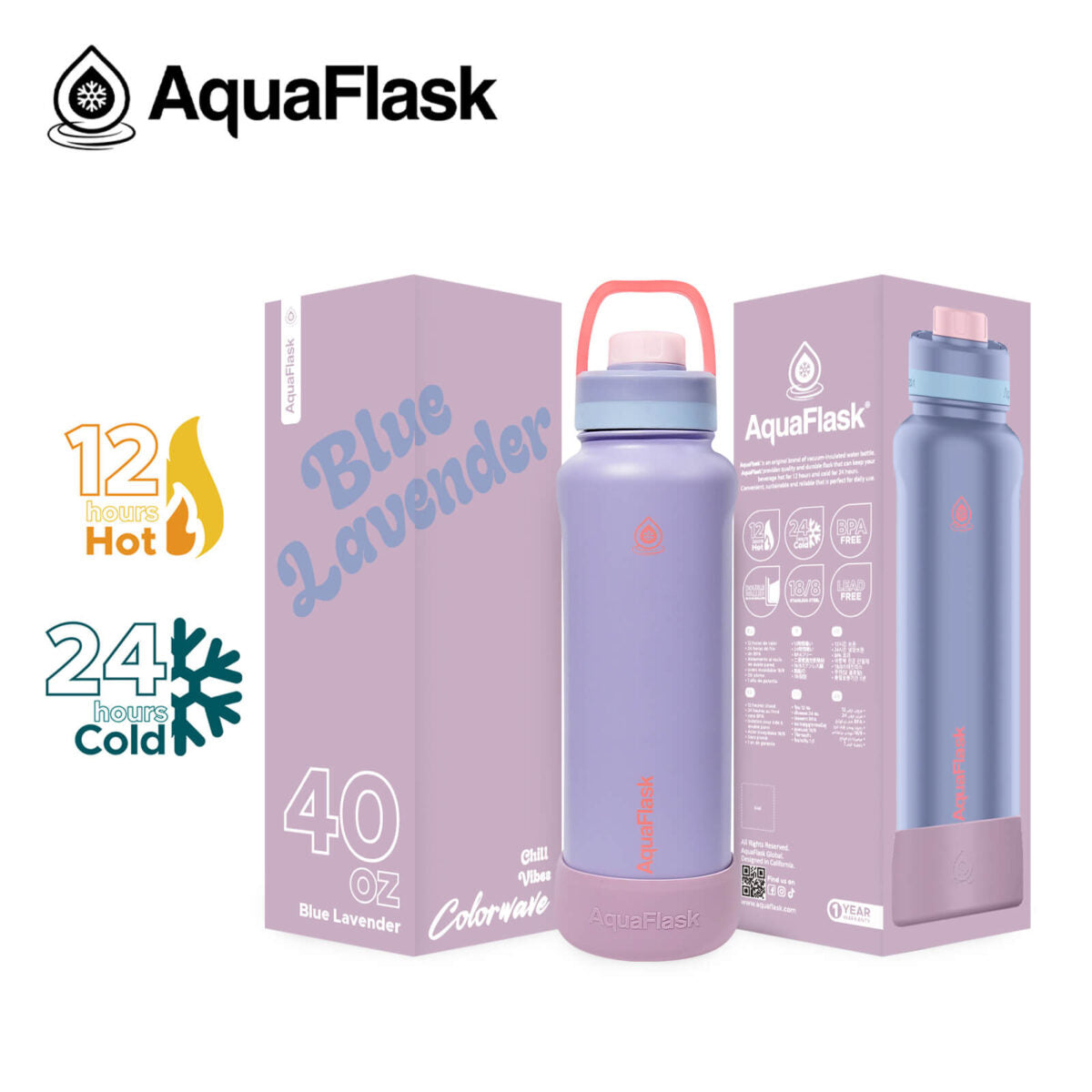 AquaFlask Colorwave 40oz Becher – Doppelwandiger Edelstahl, hält Getränke heiß und & kalt, auslaufsicher