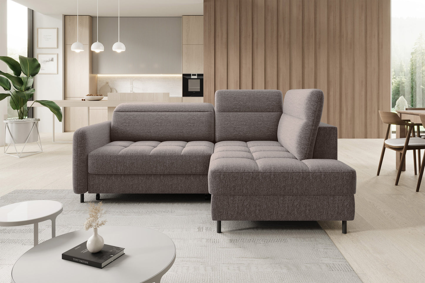Barea 3 Seater Storage Sleeper Chaise Sofa - Fudge Brown