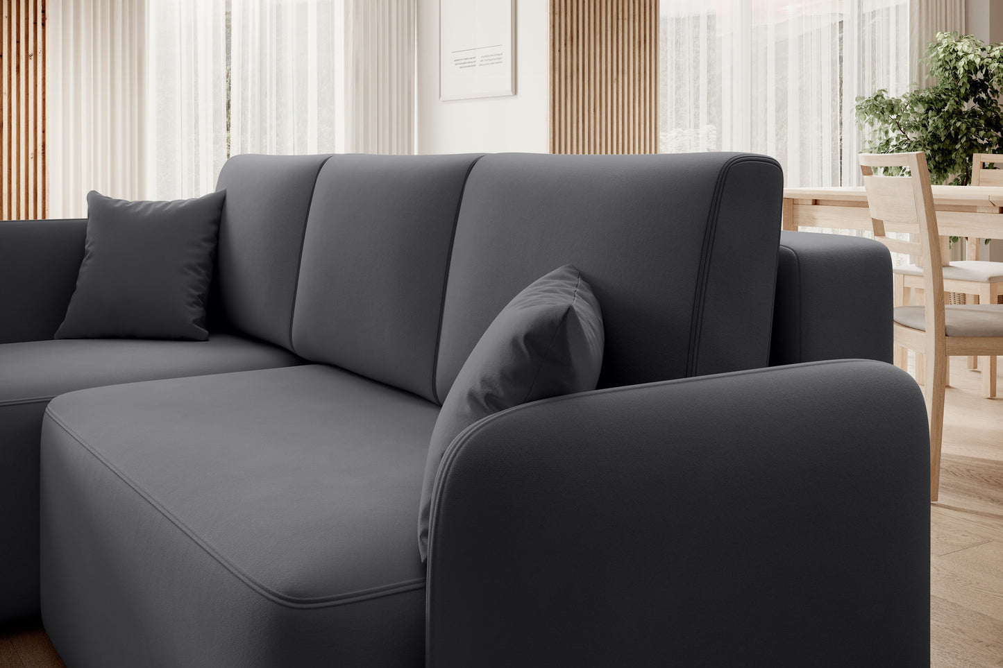Hadson 3 Seater Storage Sleeper Chaise Sofa - Grey