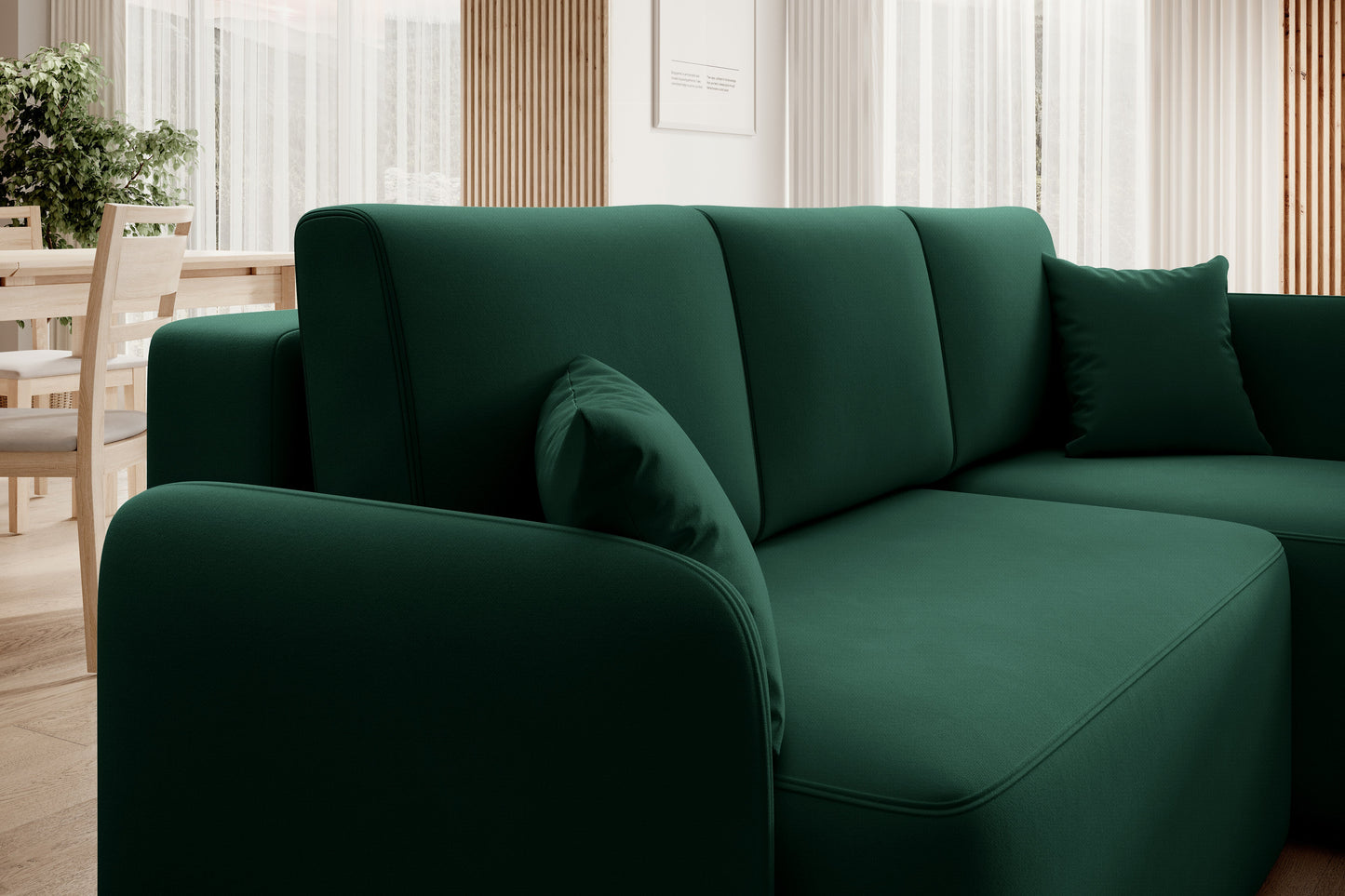 Hadson 3 Seater Storage Sleeper Chaise Sofa - Emerald Green