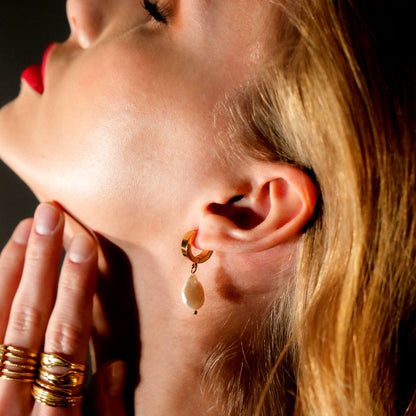 GAIA Gold:  Baroque Freshwater Pearls on Wide Mini Hoops