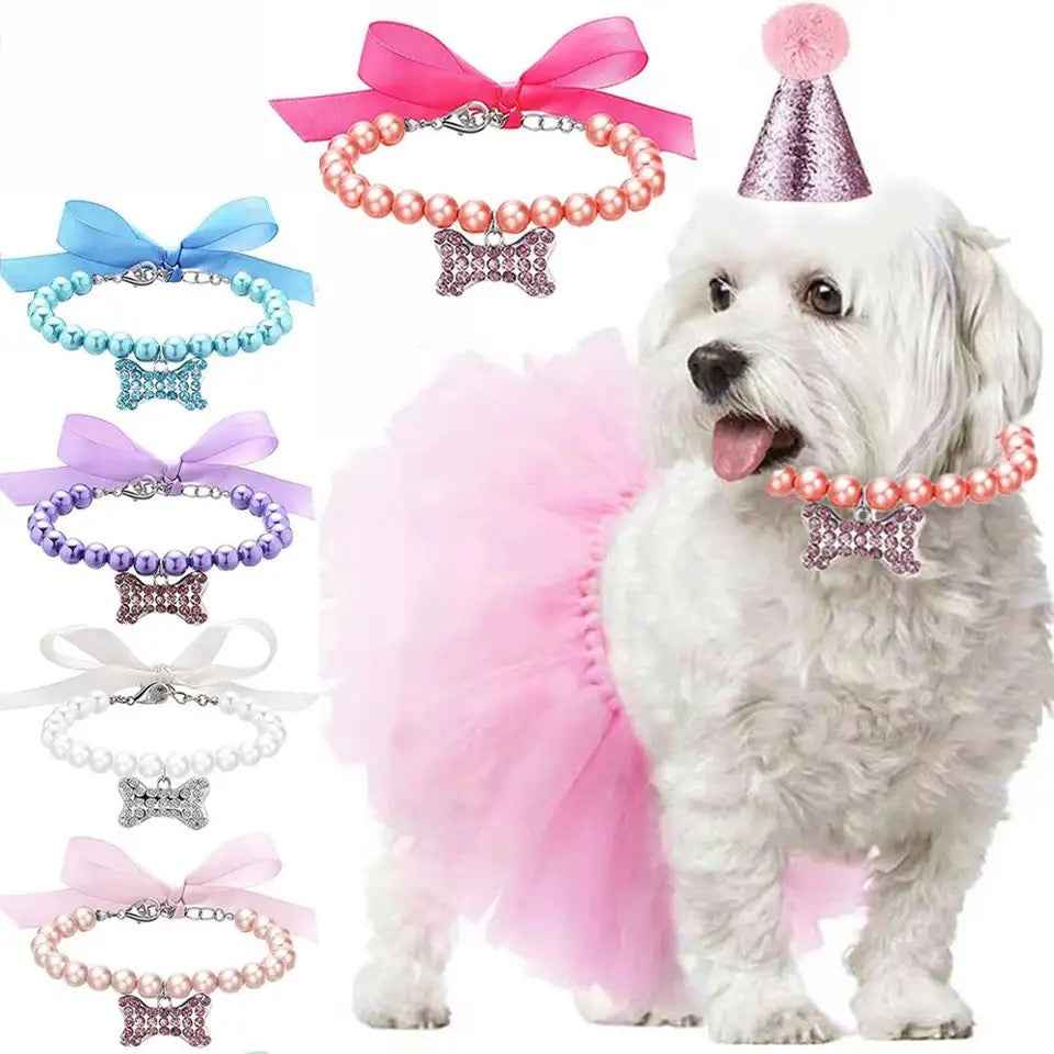 Pearl Rhinestone Dog Collar