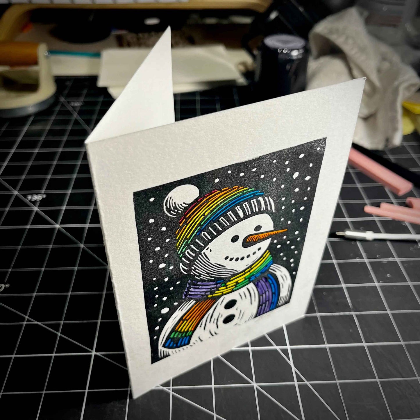 Frosty's Gay Apparel Holiday Card | LINOCUT CARD