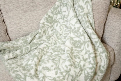 Desert Sage & White Fairy Garden Vine Print Extended Throw