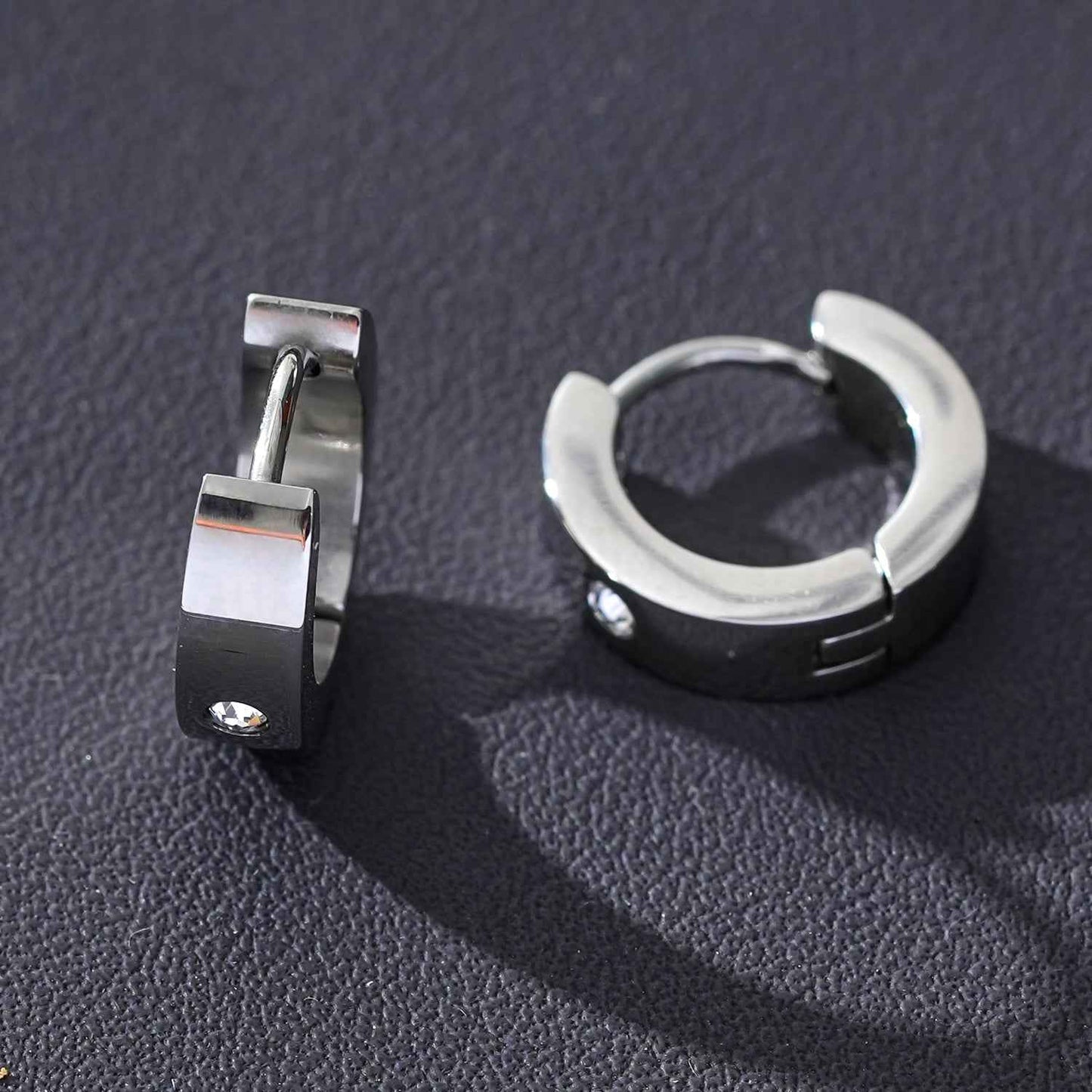 INIS: Wide Mini Hoop Earrings with a Solitaire Zirconia Gemstone in Silver