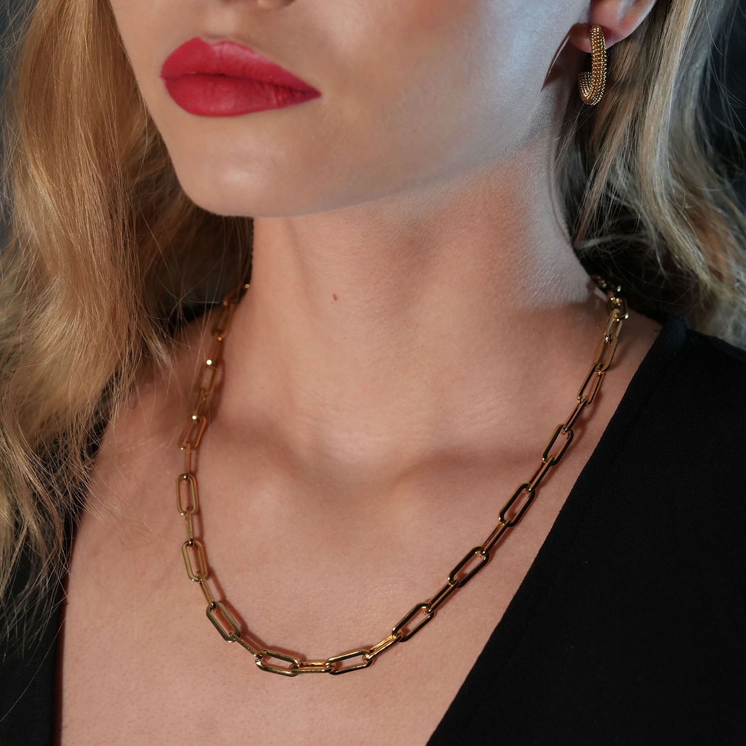 JACINTA 18" Gold: Contemporary Paper Clip Chain Necklace