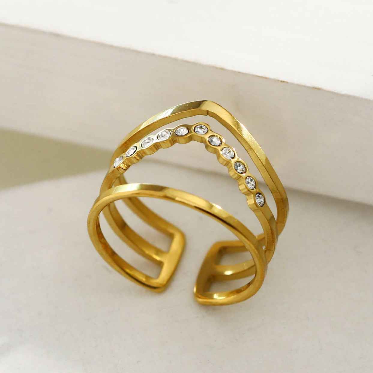 JUAANA Triple Layered Zirconia Embellished Ring