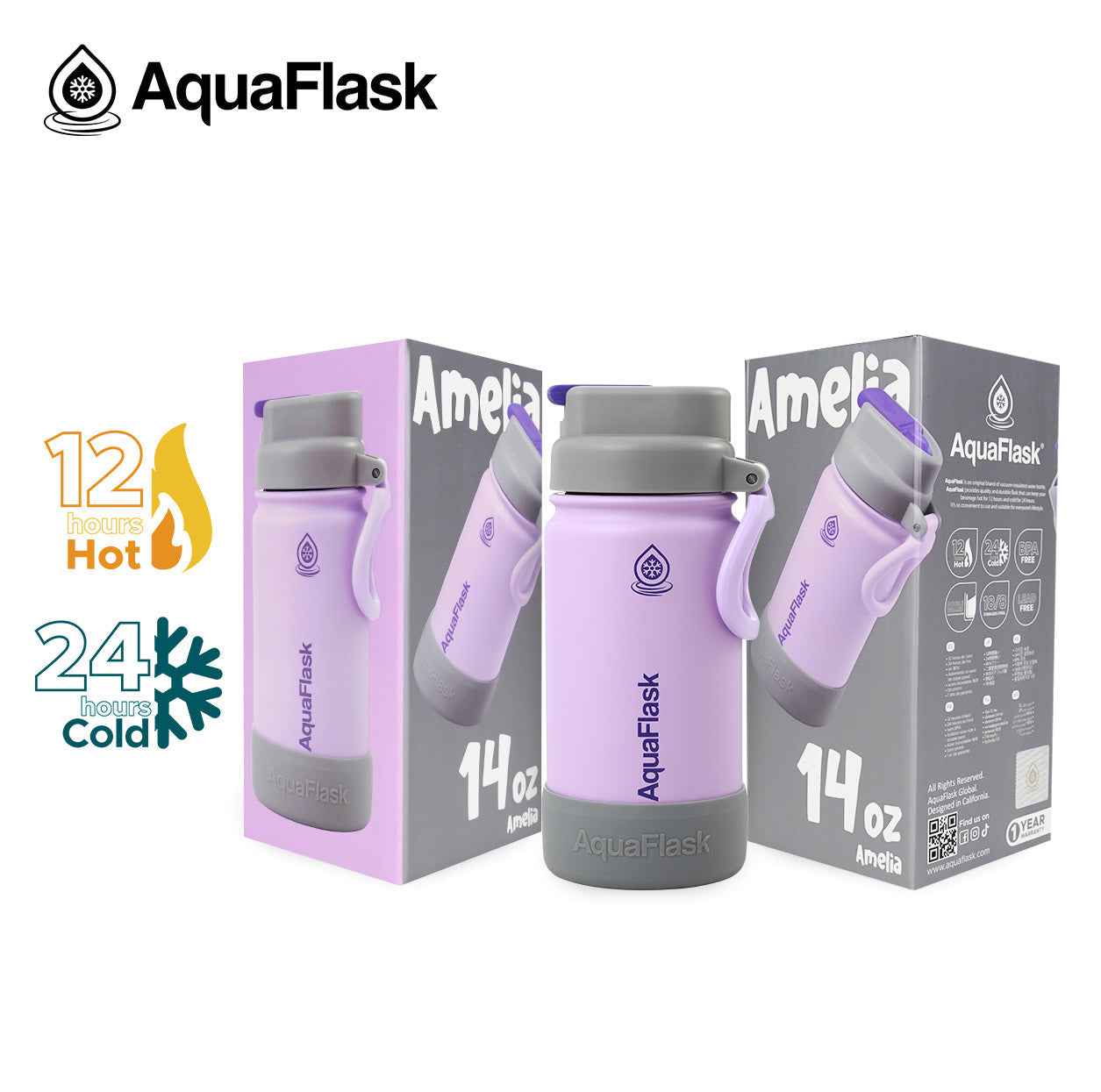 AquaFlask Kids FlipSip 414mL (14oz) Water Bottles