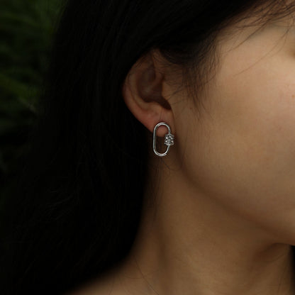 LENNON Silver Carabiner Earrings with Pavé Zirconia Accent