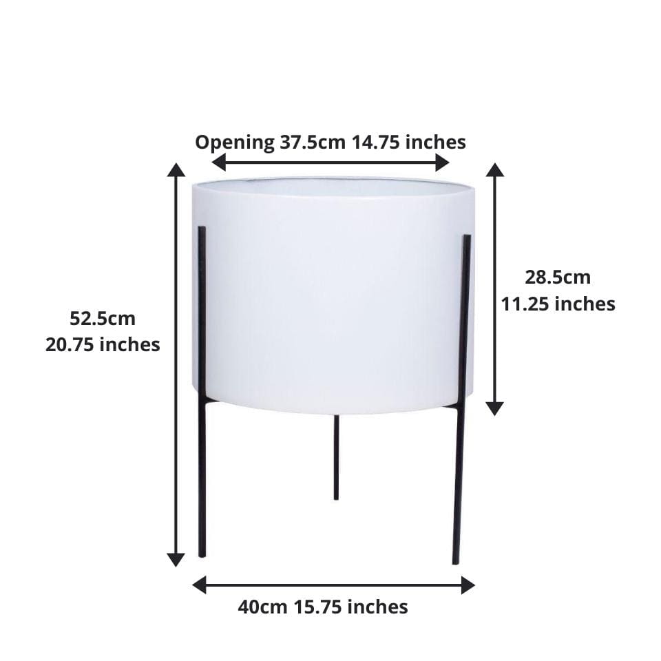 Noe - White Mid-Century Planter With Black Metal Stand