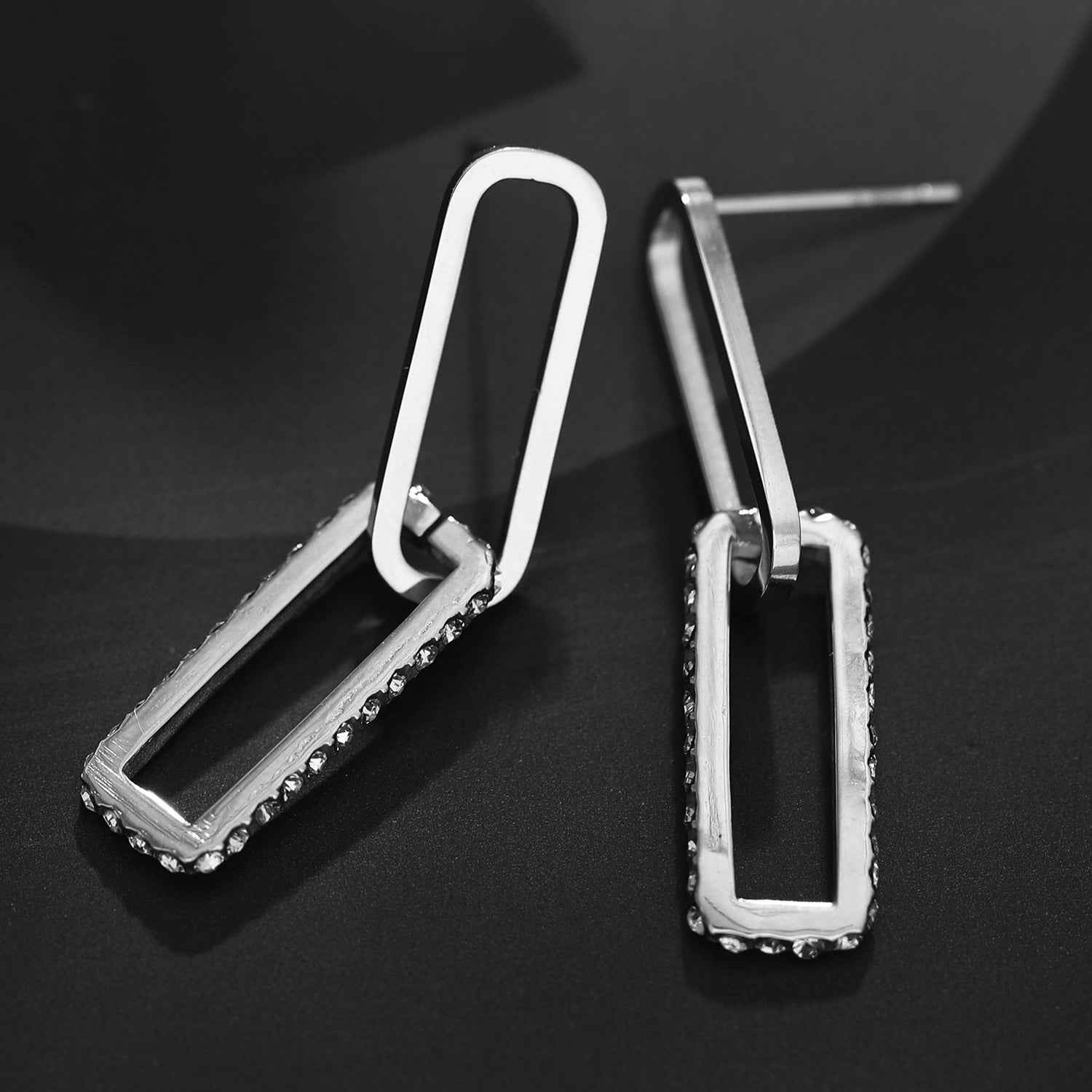 LUCIANA Pavé Zirconia Twin Paper Clip Silver Earrings