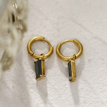 DAYSIA Gold:  Vintage Inspired Encased Black Crystal Drop Earrings