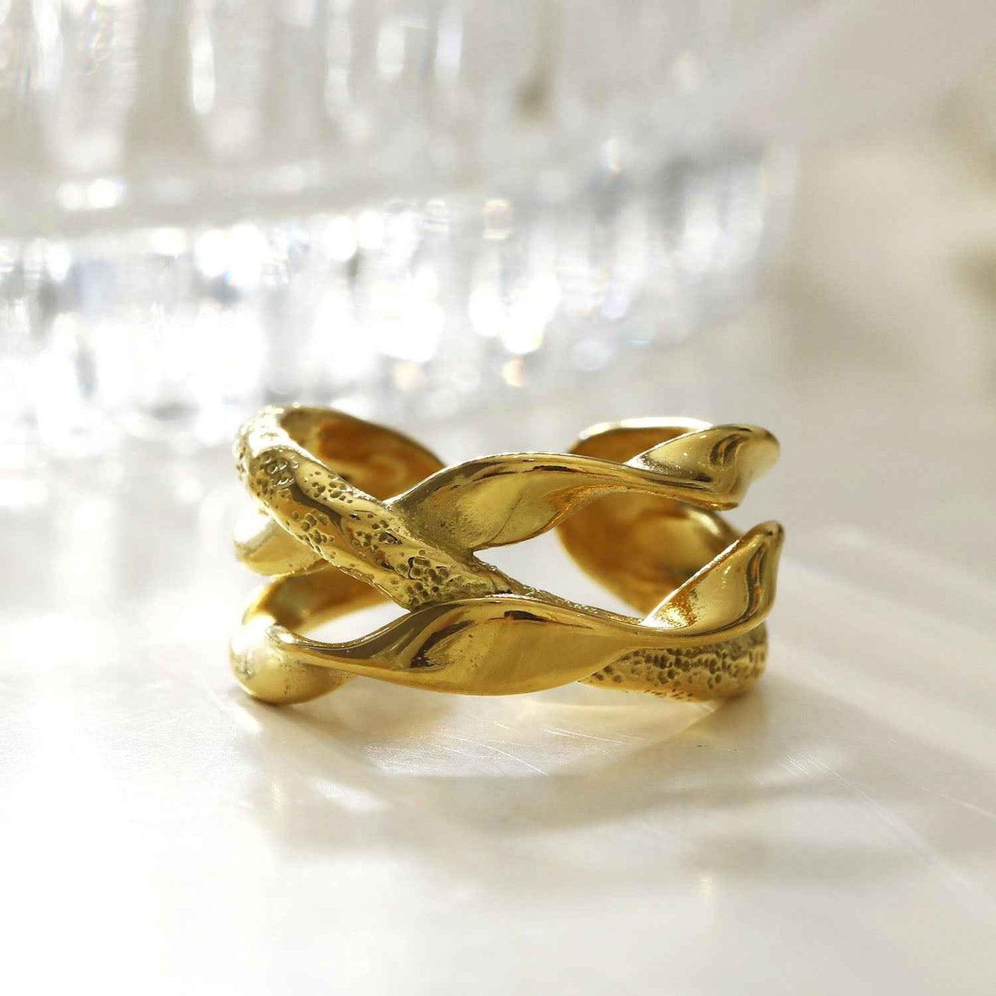 ORBANA: Partially Hammered Abstract Design Multi Stacked Ring