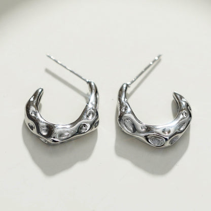 SADE Hammered Finish Mini Hoop Silver Earrings