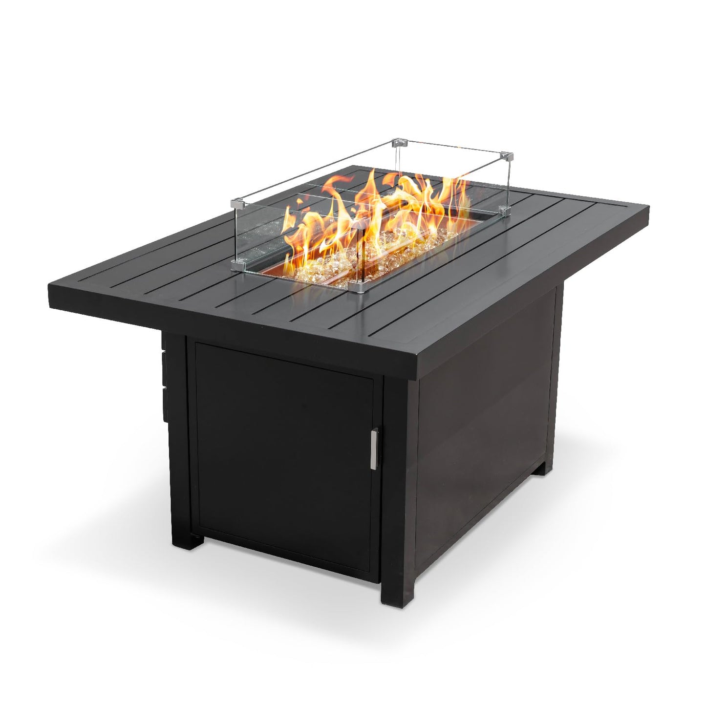Propane FirePit Table: 50,000 BTU Aluminum Slat Top with Lid, Stainless Steel Burner, Windguard, 8KG Glass Beads, 300D PVC Cover, CSA-Listed - AURABAGS SHOP