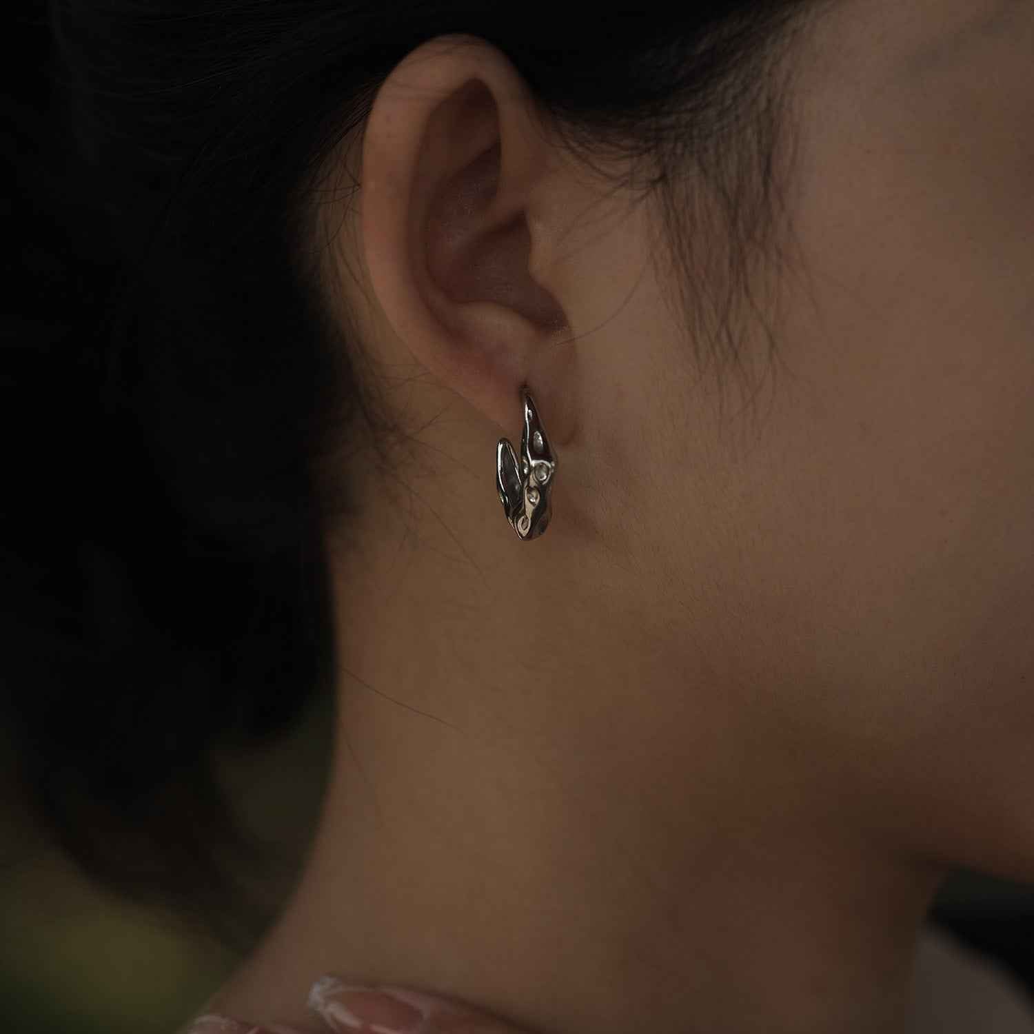 SADE Hammered Finish Mini Hoop Silver Earrings