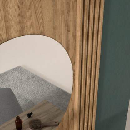 Entsian Oak Wood Paneled Floating Vanity w/Mirror - Artisan Oak