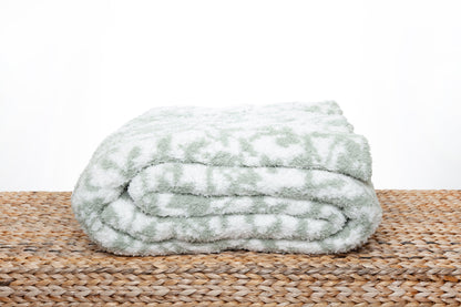 Desert Sage & White Fairy Garden Vine Print Extended Throw