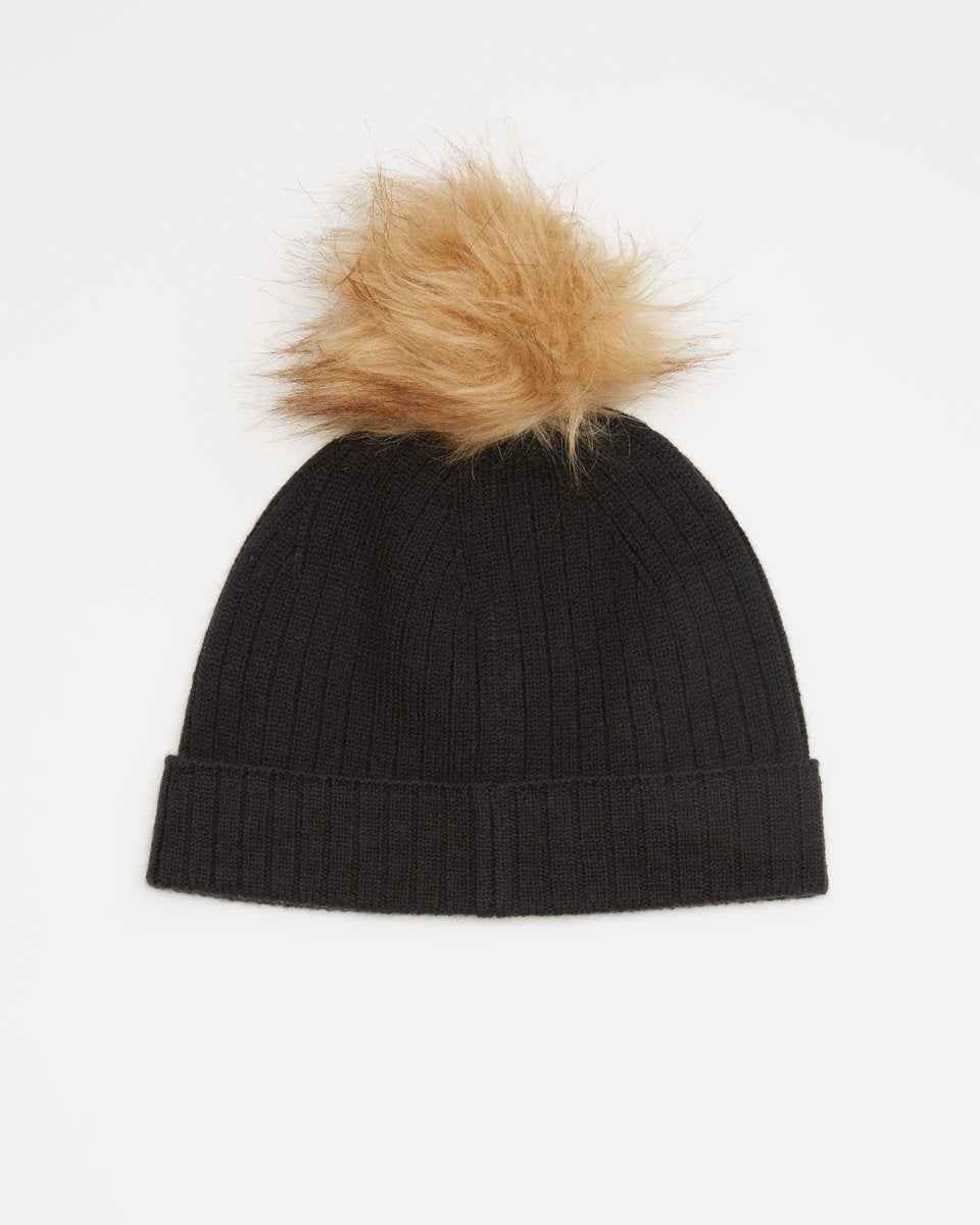 Wool Faux Fur Pom Beanie