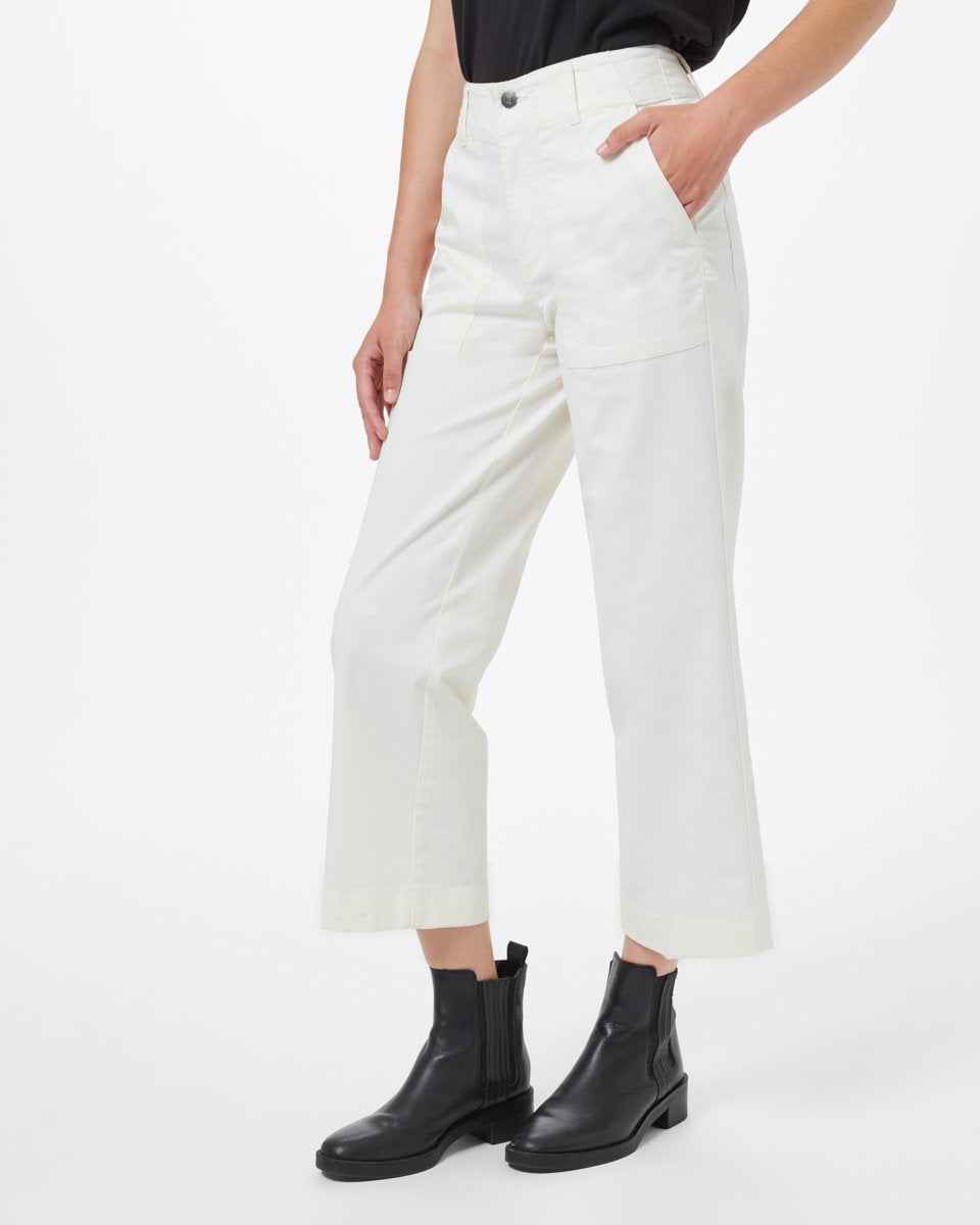 Twill Cropped Wide Leg Pant