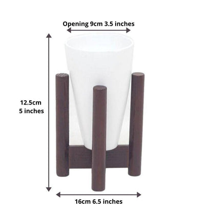 Vase - White Bamboo Mid-Century Tabletop Planter On Wood Stand