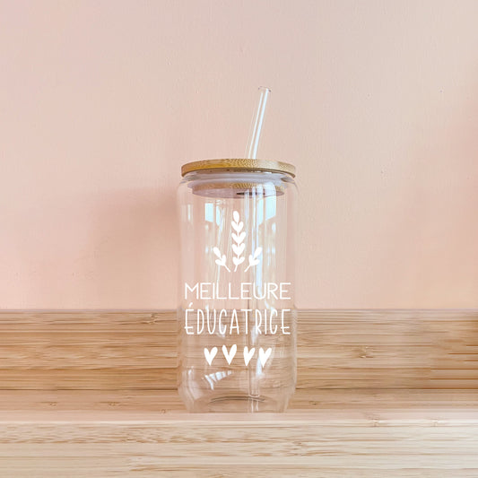 Verre boho - meilleure éducatrice - blanc