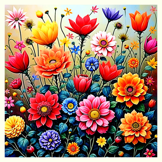 Vibrant Mid-Century Modern Wildflower Meadow Digital Art - 8192px Square - AURABAGS SHOP