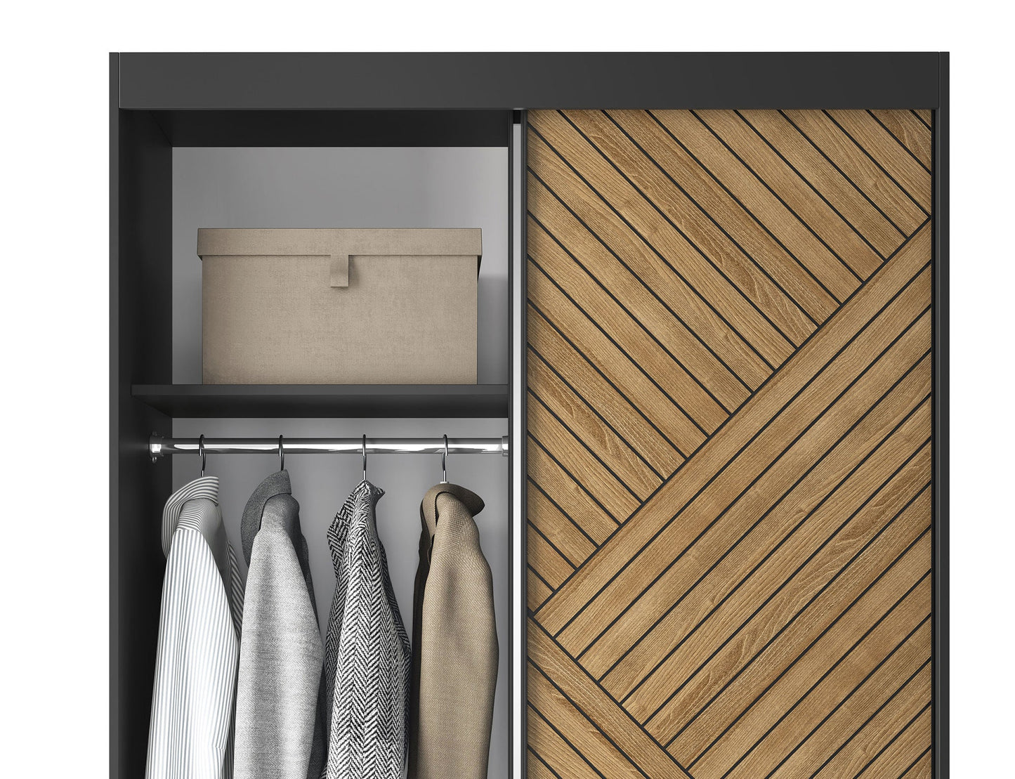 Marrphy Mirrored 2 Sliding Door Freestanding Wardrobe - Black/Oak Caramel
