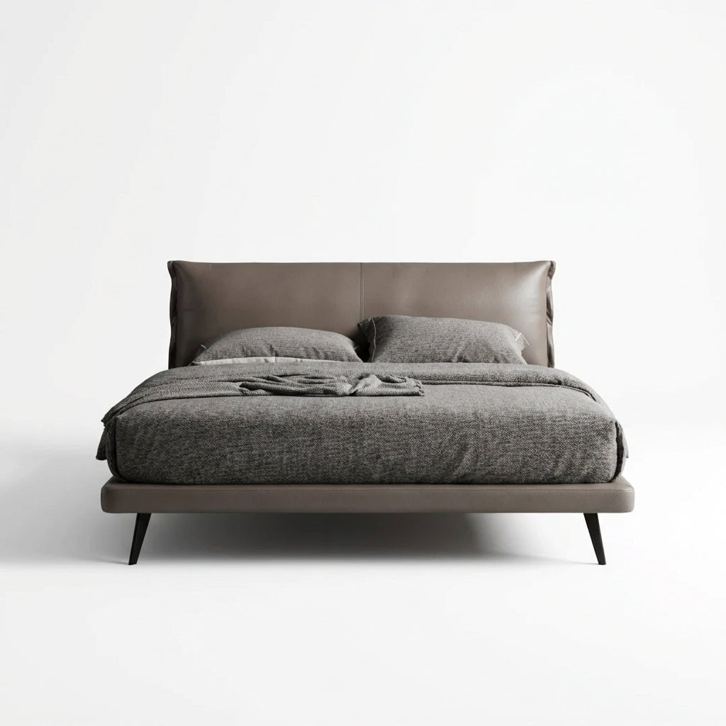 Aries Minimalist Brown Faux Leather Bed