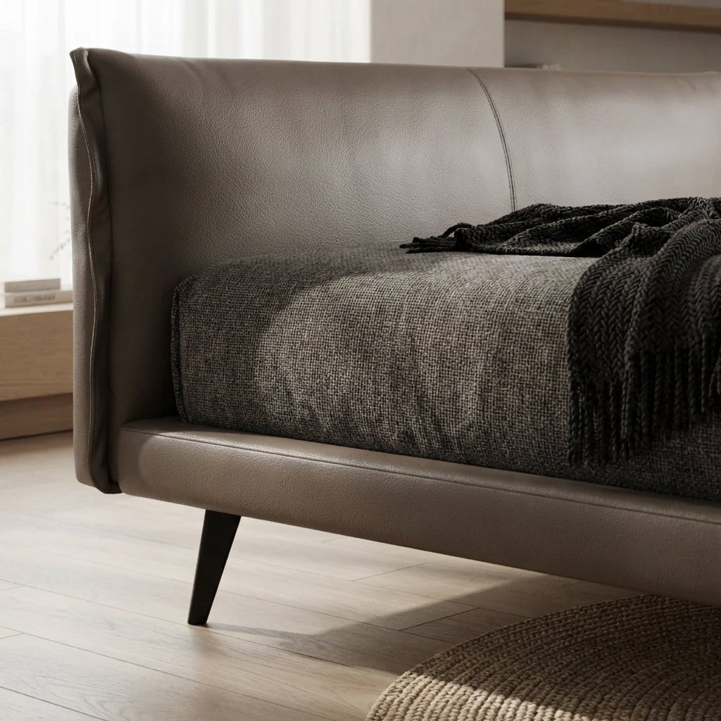 Aries Minimalist Brown Faux Leather Bed