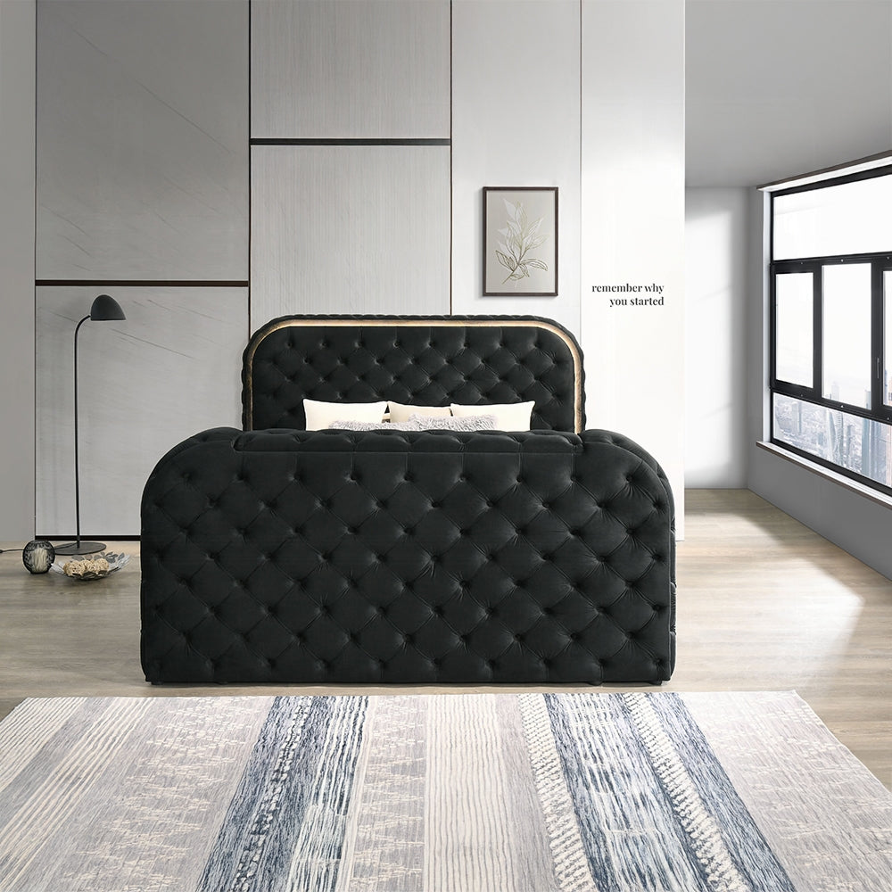 Tagus Smart Platform Bed with LED/ Fireplace/ TV Stand - Black