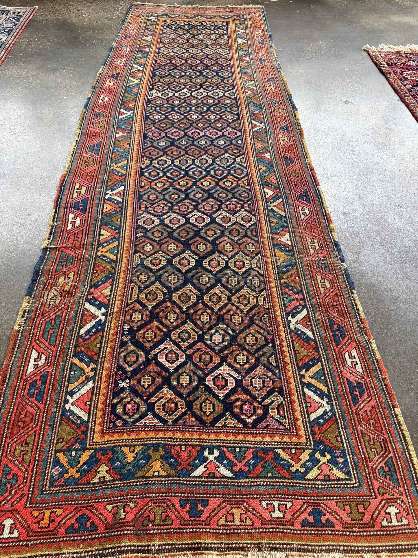 Caucasian Kazak Runner Rug | 4' 4" x 13' 9"